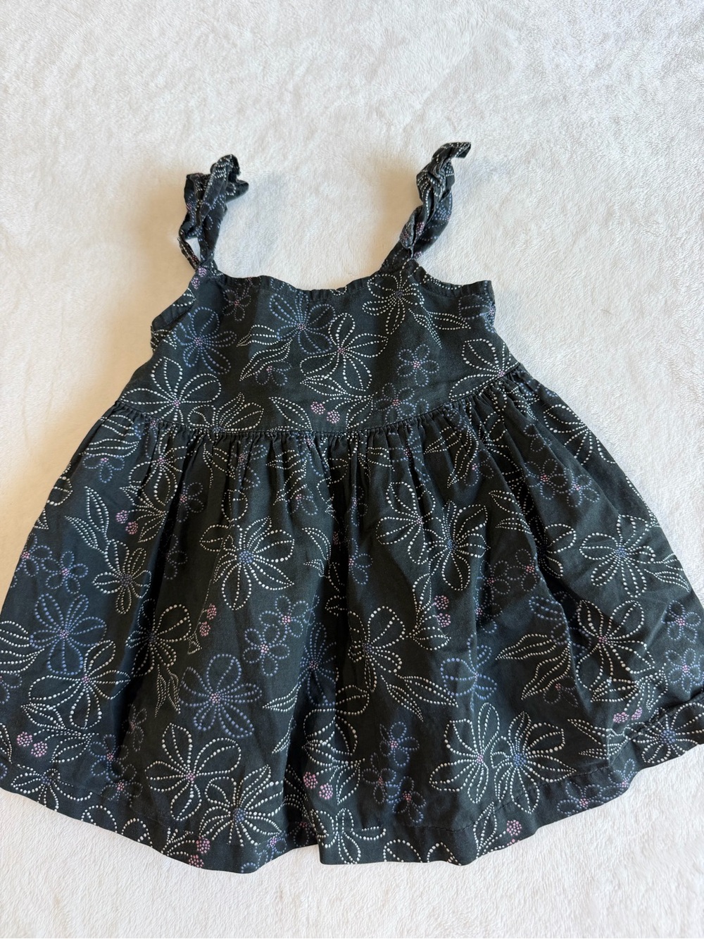 Black Floral Dot-Print Girls' Sundress